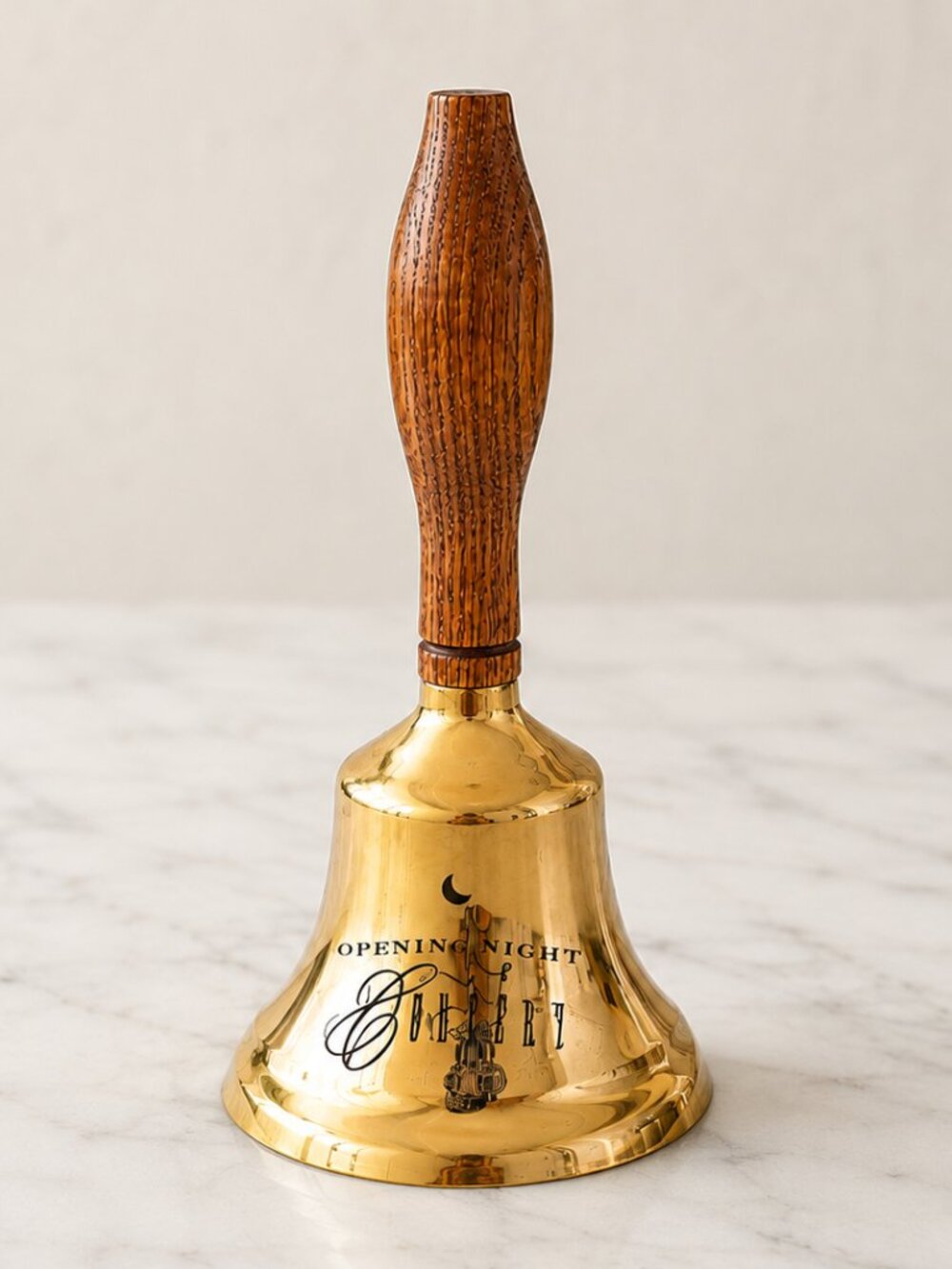 Vintage Opening Night Brass Hand Bell Wood Handle Musical Theater Decor